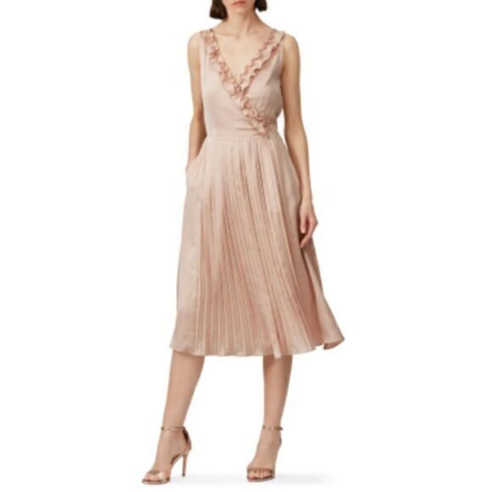 GREAT JONES Pink Ruffle Sleeveless Hourglass Midi Dress US 8R